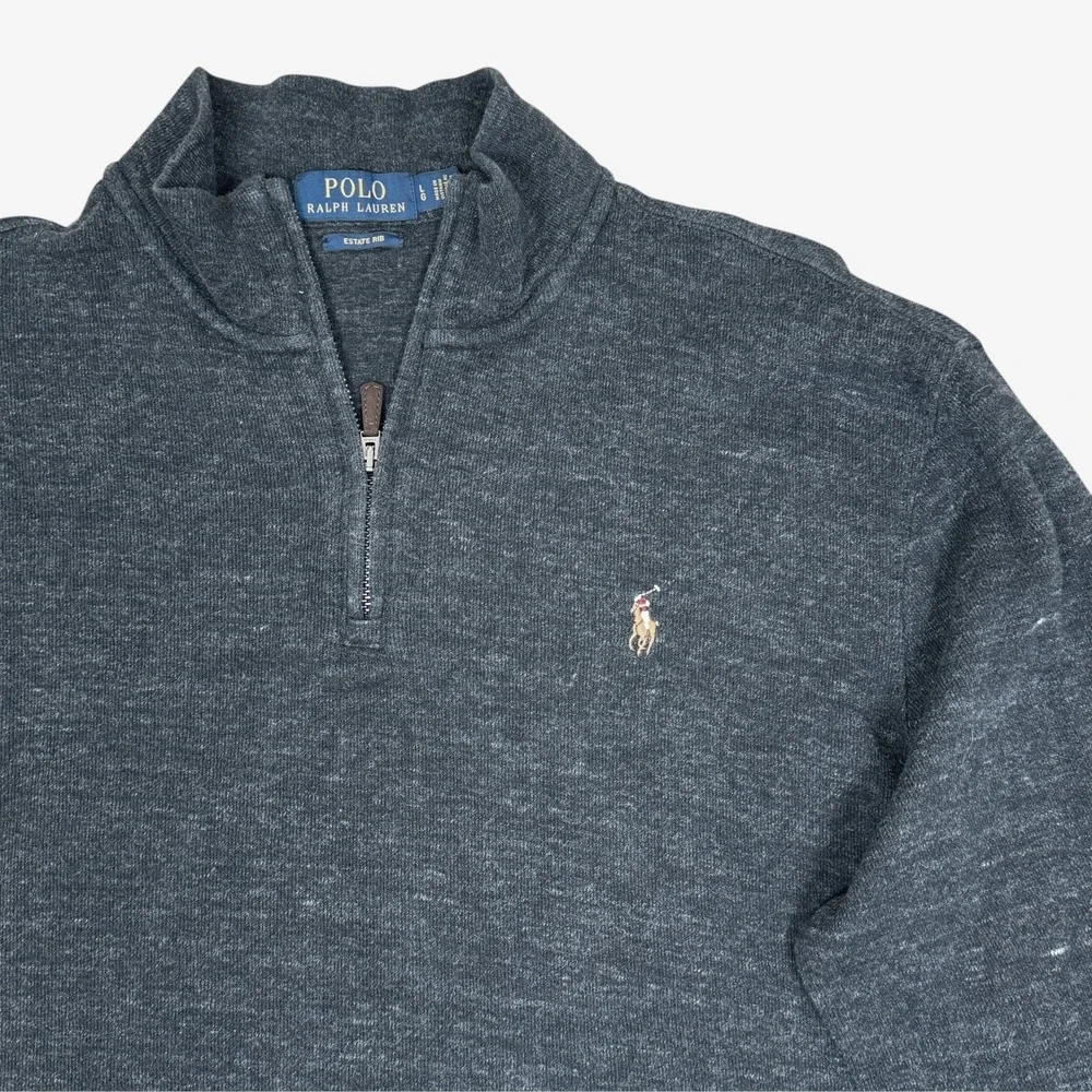 Polo Ralph Lauren Men's Large Estate Rib Q Zip Pullover Heather Gray Flesh Pony